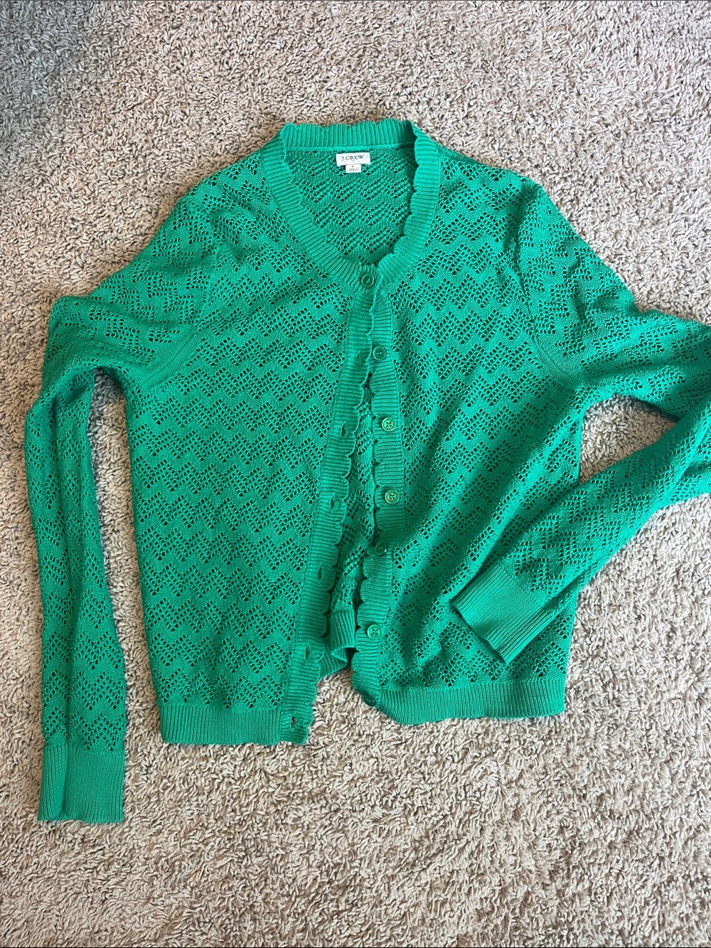 J. Crew Emerald Green Openwork Button-Front Cardigan